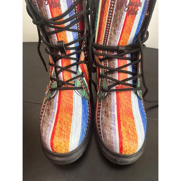 Yes We Vibe Women's Colorful Striped Combat Lace-Up Boots - Size 9W - Picture 6 of 13